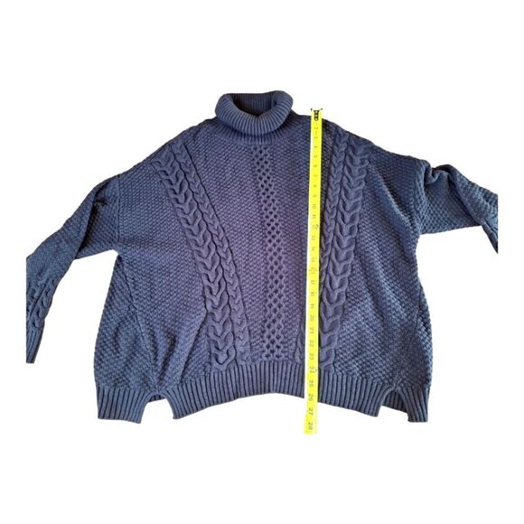 Ana Chunky Cable Knit Boxy Sweater Pullover Turtleneck Cotton Blend Black XXL - Picture 11 of 11